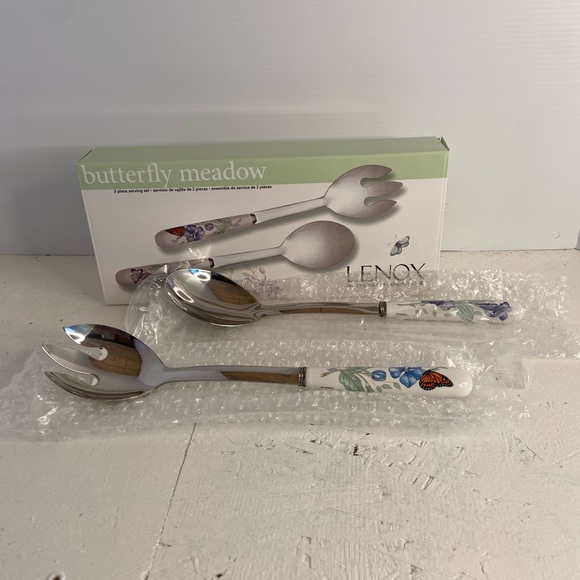 NIB Lenox Butterfly Meadow 2 Piece Serving Set Spoon and Slotted Spoon - Picture 10 of 11